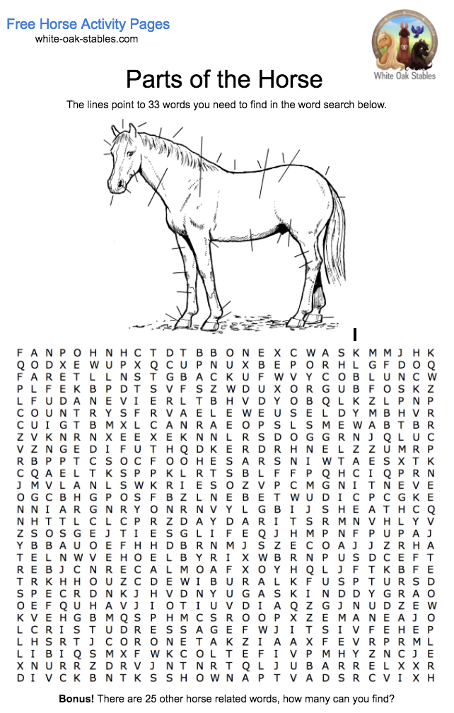Parts of the Horse Word Search – Activity Page