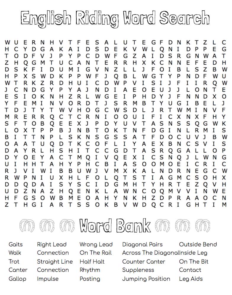 English Riding Word Search