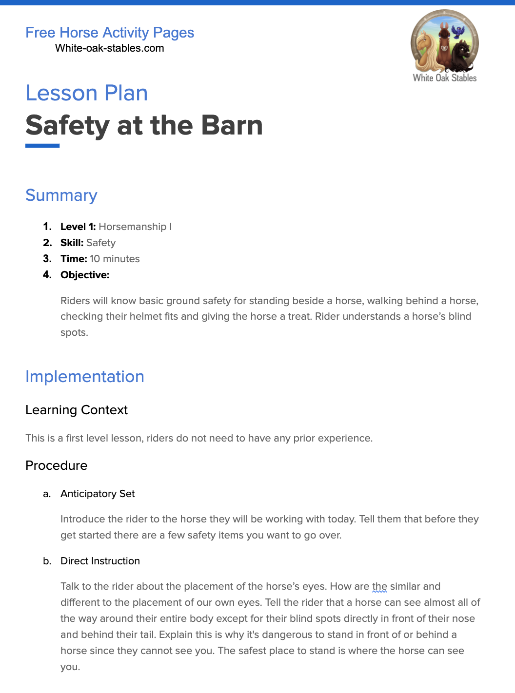 Lesson Plan – Safety