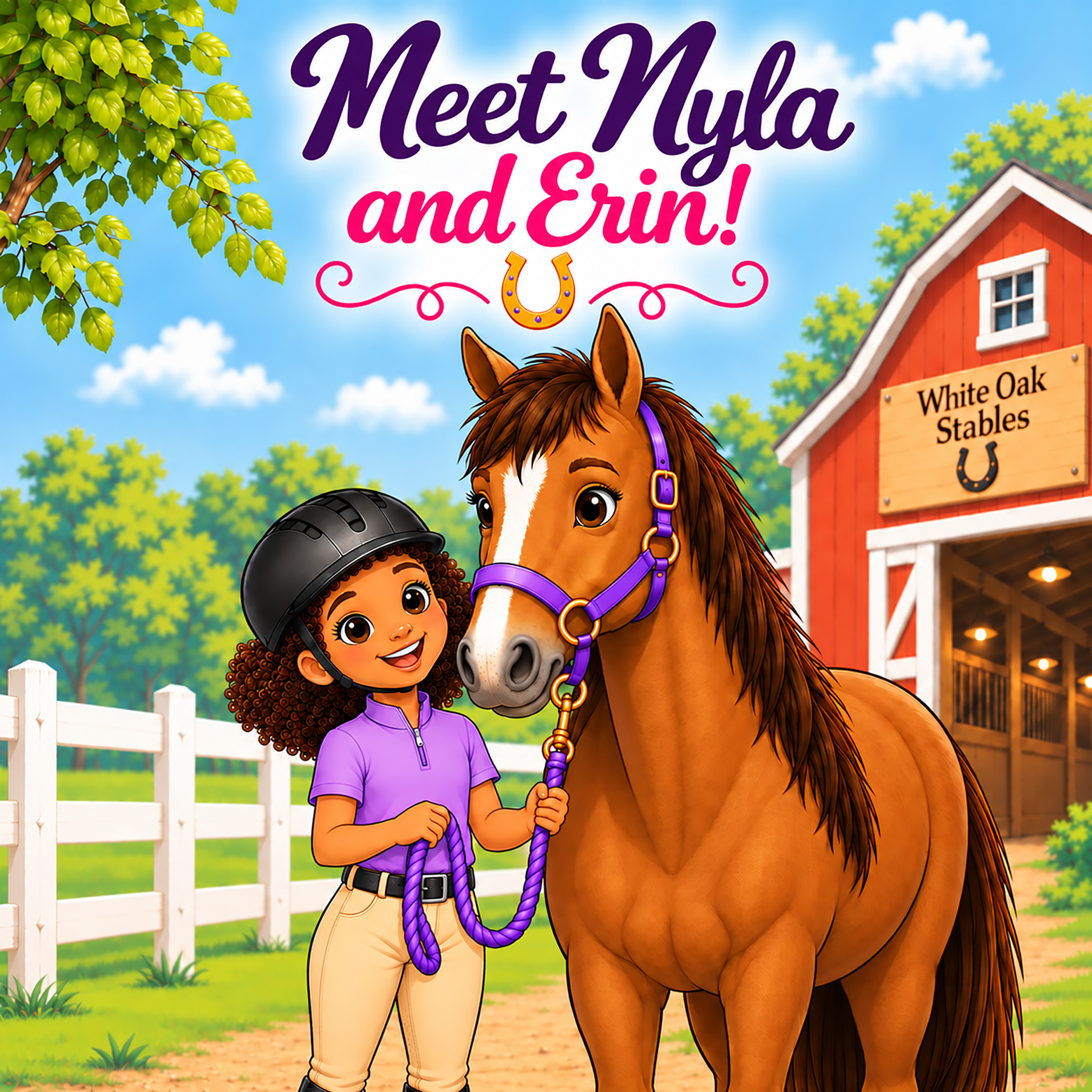 Meet Nyla, a young Black equestrian who goes on lots of fun horse adventures at White Oak Stables with her riding buddy Erin.
