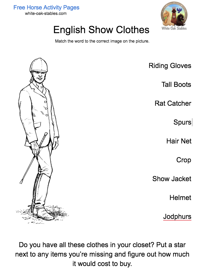 English Show Clothes – Activity Page