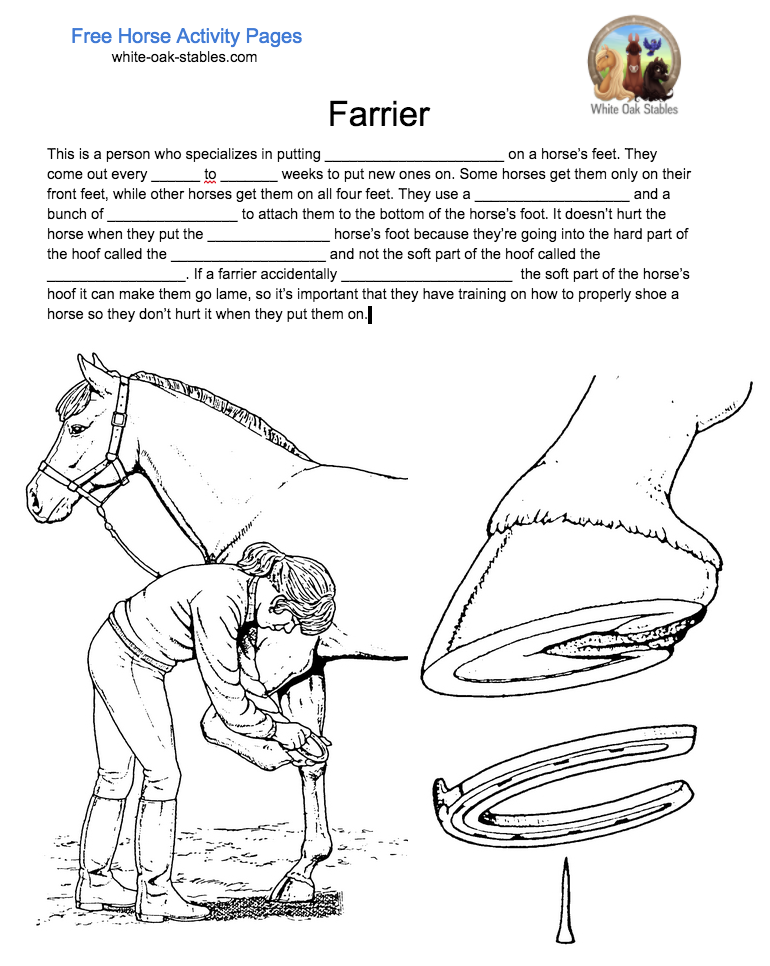 Farrier Fill In The Blanks – Activity Page