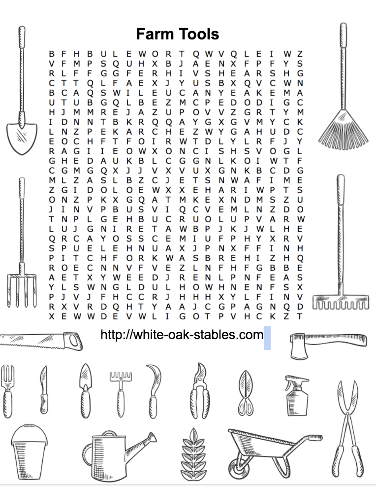Farm Tools Word Search – Activity Page