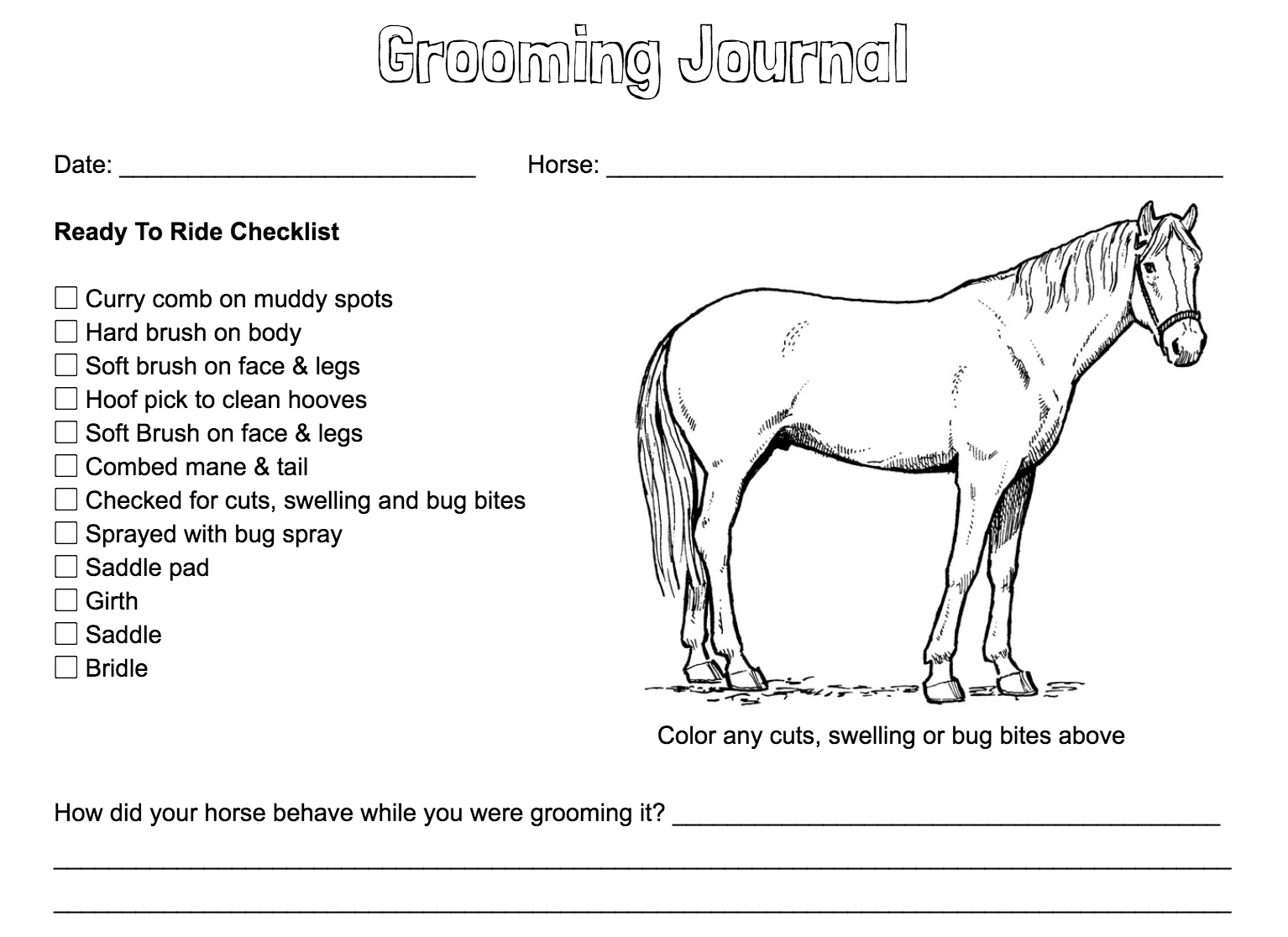 Grooming Journal – Coloring Page