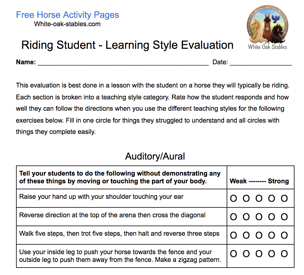 Riding Instructor Learning Style Evaluation