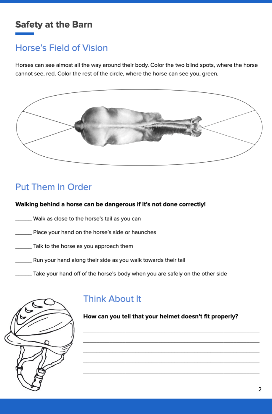 » Worksheet Horsemanship I Safety White Oak Stables