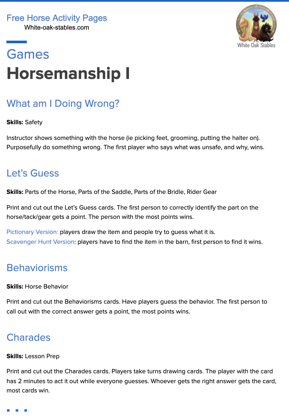 Games – Horsemanship I