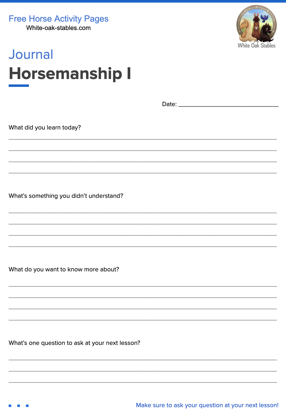Journal – Horsemanship I