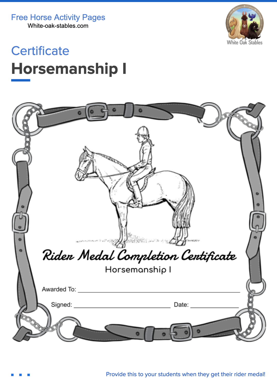 Completion Certificate – Horsemanship I