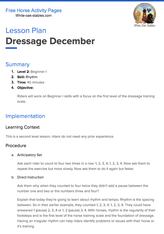 Lesson Plan – Dressage December