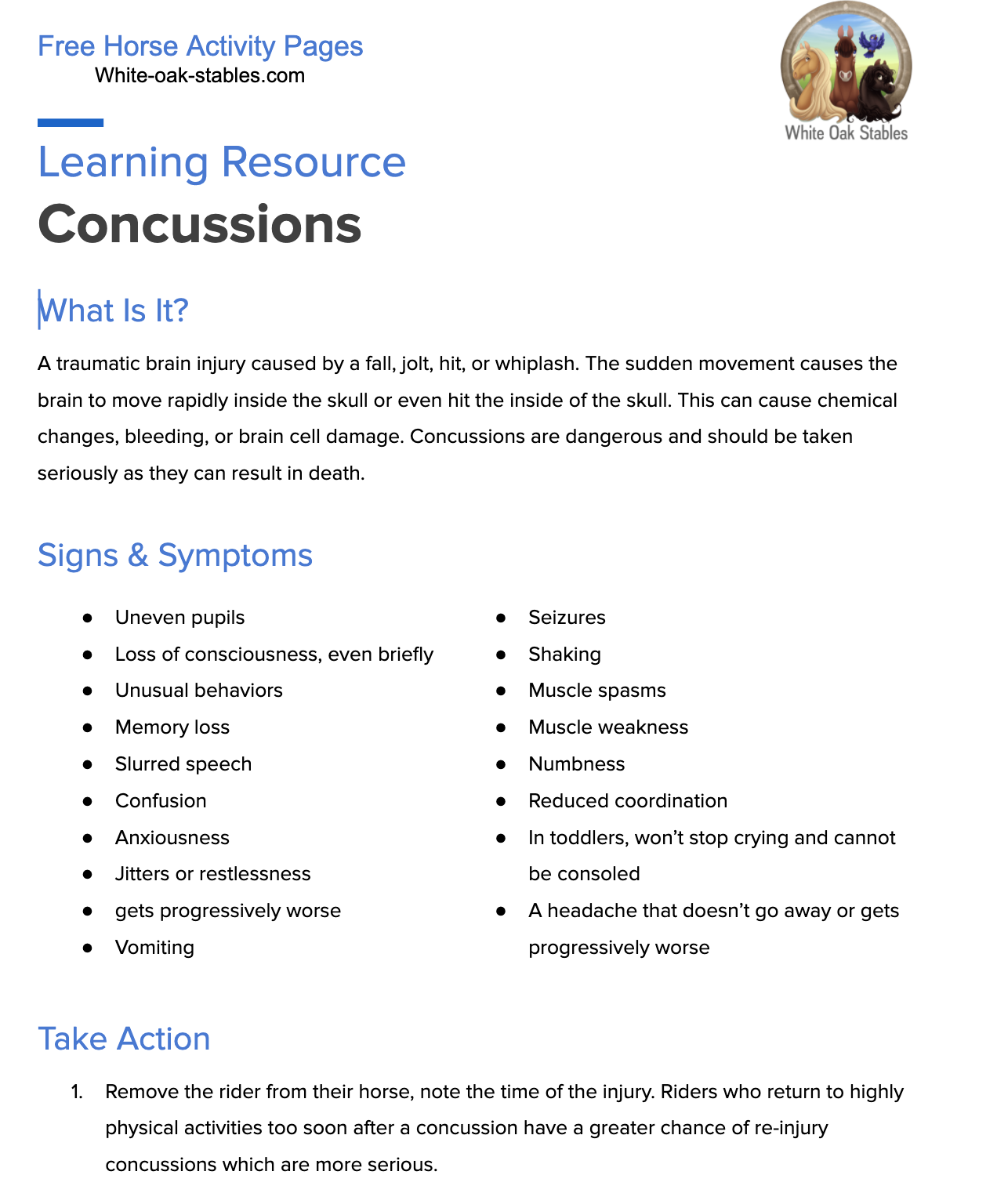 Learning Resource – Concussions